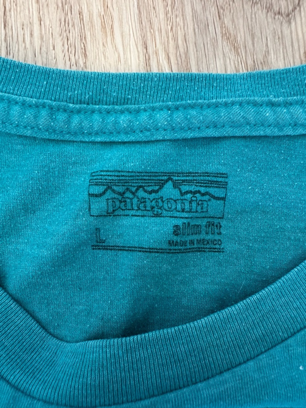 Patagonia Men’s Teal Blue Crew Neck Tee Slim Fit Organic Cotton/Poly Gorpcore L - Picture 6 of 7